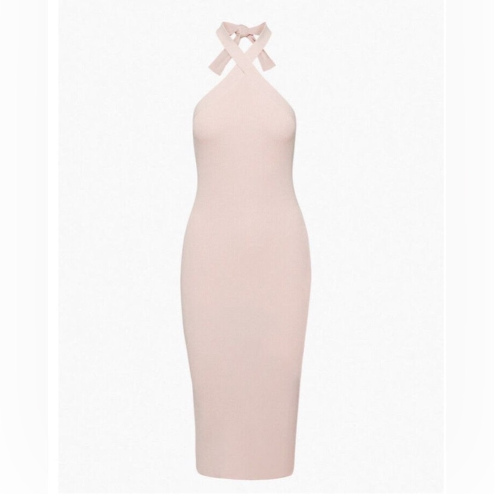 NWT Aritzia Wilfred Womens Cayenne Knit Halter Poetic Pink MIDI Dress Small $168